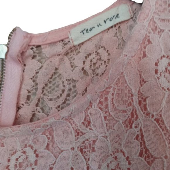 Tea n Rose Womens Pink Lace Sleeveless Fit and Flare Sheath Mini Dress Sz Small - Picture 5 of 9